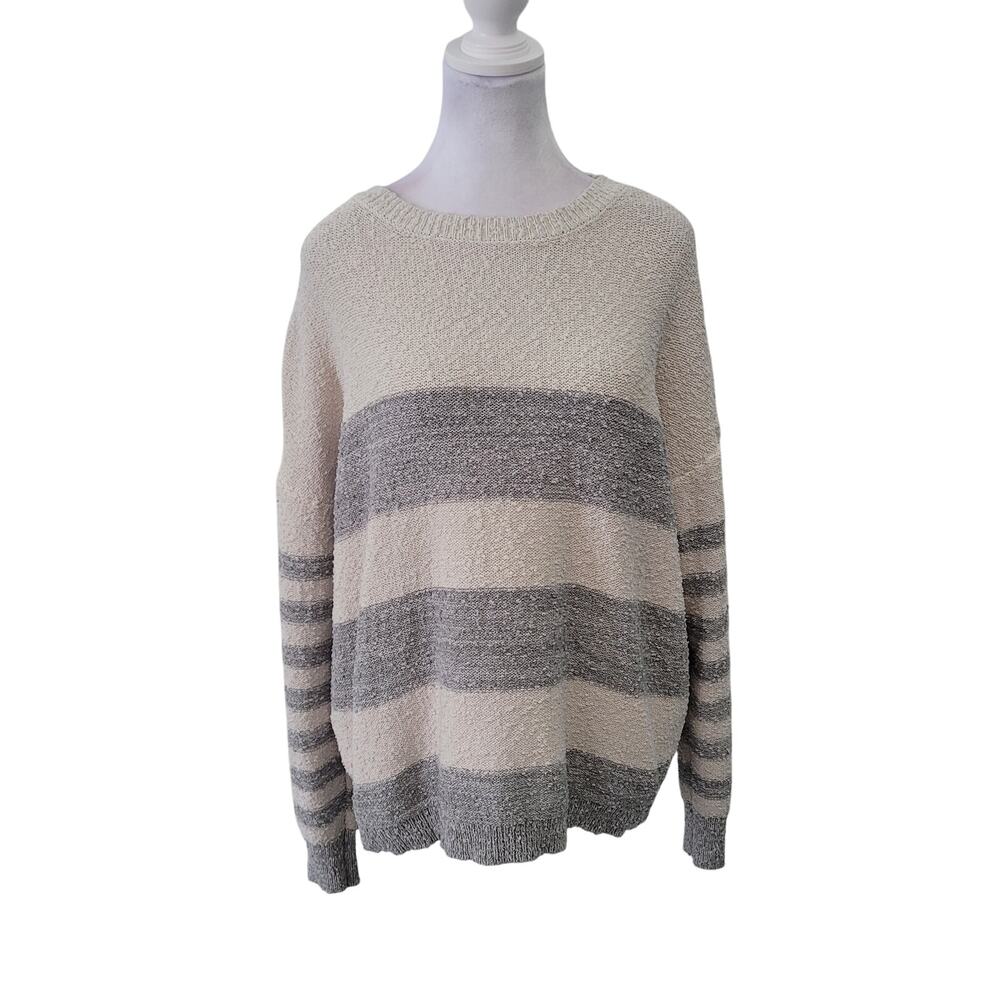 Knox Rose Size‎ L Slub Knit Neutral Striped Crewneck Sweater